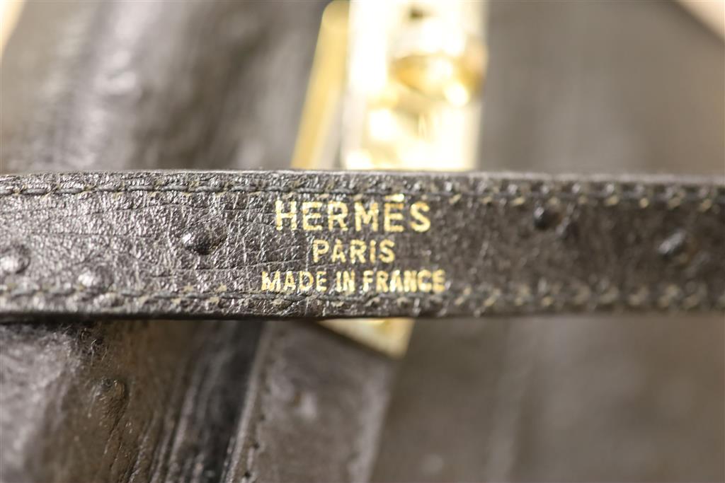 A Hermes Sac a depeches (Kelly) bag, ostrich skin, circa 1940s, (undated - prior to 1945)